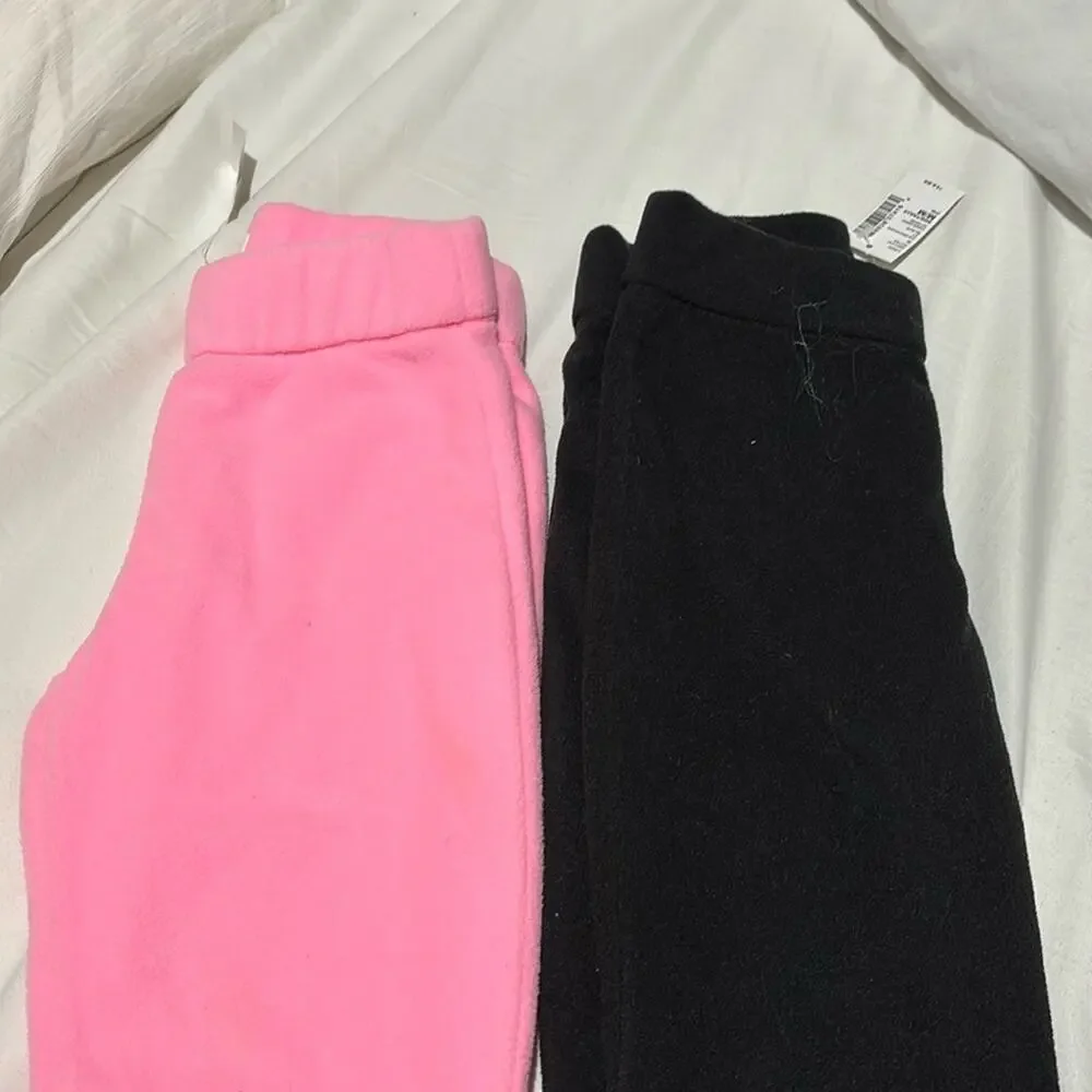 Children’s Place 7/8 fleece pink and black elastic waist pants nwt